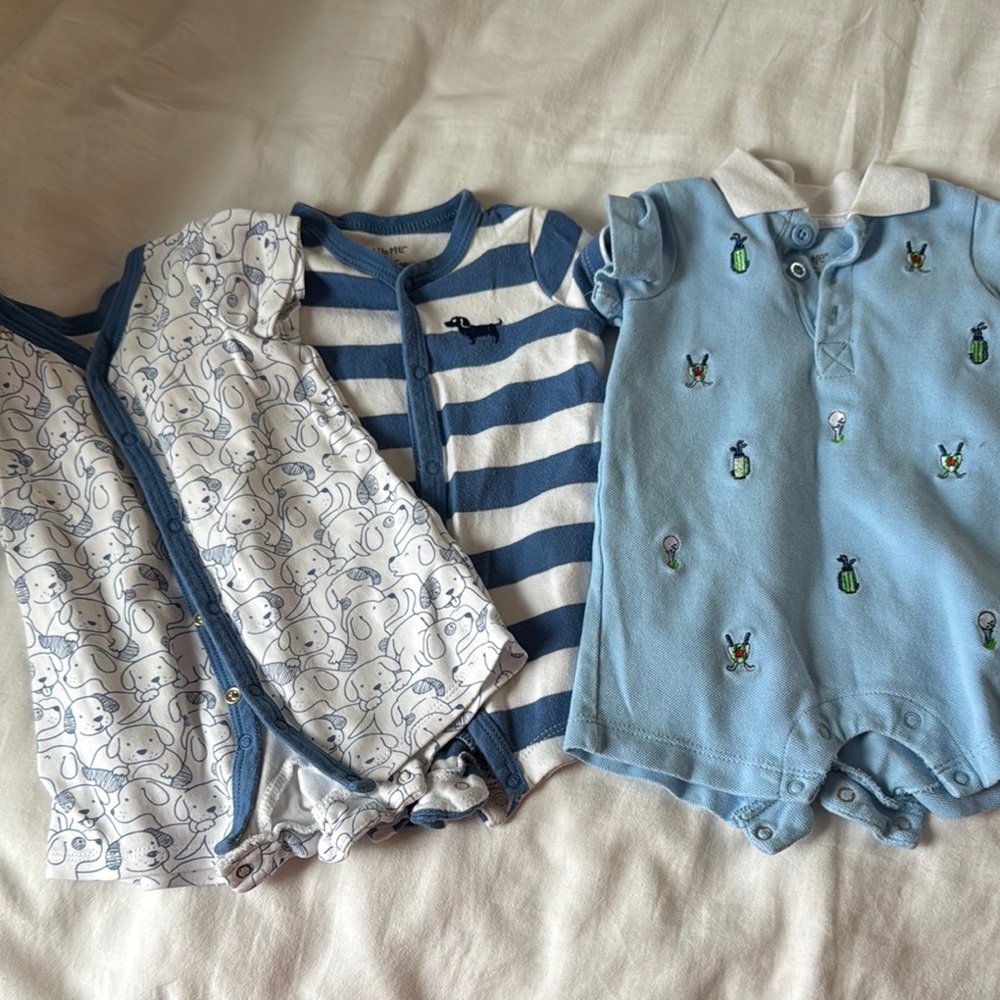 Baby Boy Romper Set - Blue and White